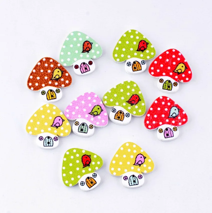 

Retail For Diy 10Pcs Random Mixed 2 Holes Pattern Cartoons Mushroom House Wood Sewing Buttons Scrapbooking 22x23mm F0050