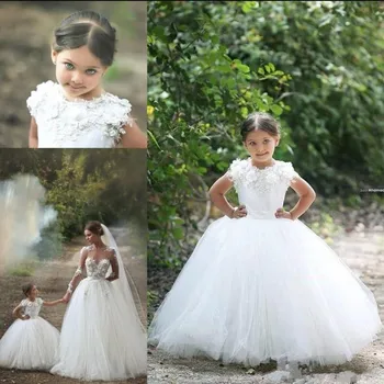

Well-Designed Girls Party Gowns with Floral Appliques Customized Flower Girl Dress For Wedding Holy First Communion Gowns Longo