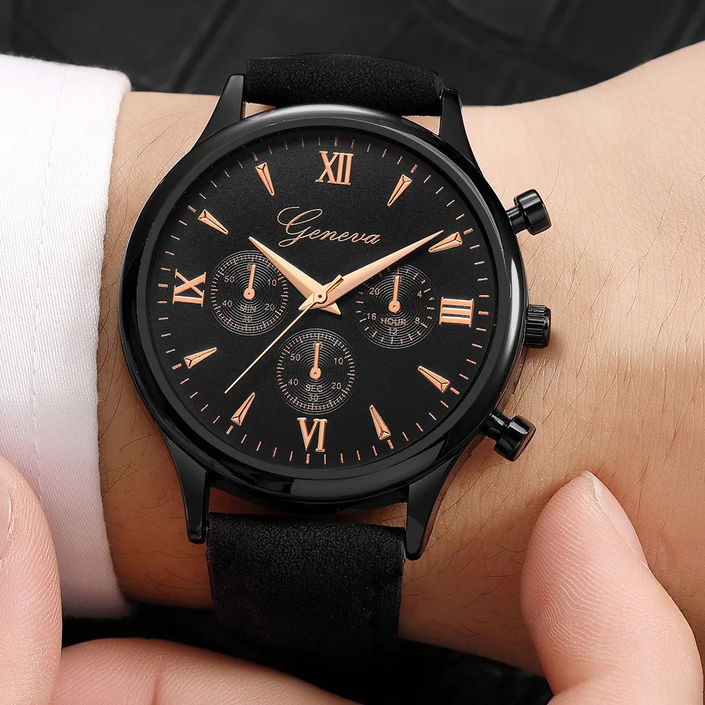 

Luxury 2019 Geneva Fashion Faux Leather Mens watches Blue Ray Glass Quartz Analog Watches Montre femme Drop ship A4