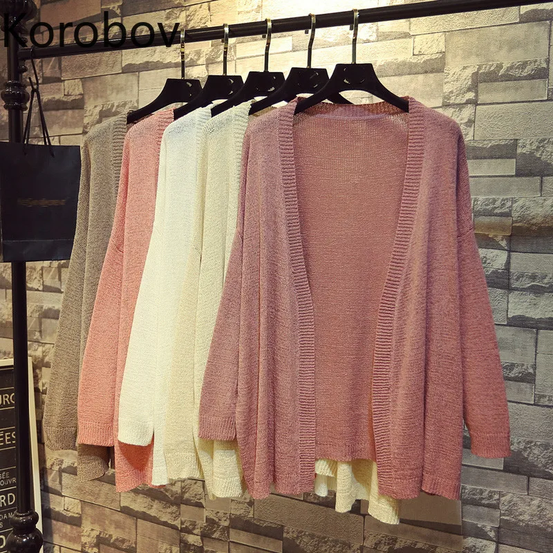 

Korobov Summer New Knit Sweater Women Autumn Thin Batwing Sleeve Cardigans Sueter Mujer Oversize Sweaters 78453