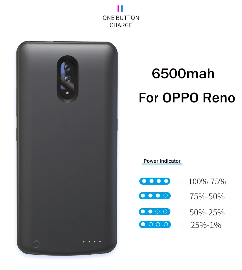 6500 мАч Внешний Мобильный блок питания для OPPO Reno/OPPO Reno Z чехол для зарядки аккумулятора беспроводной портативный для OPPO Reno 10x zoom