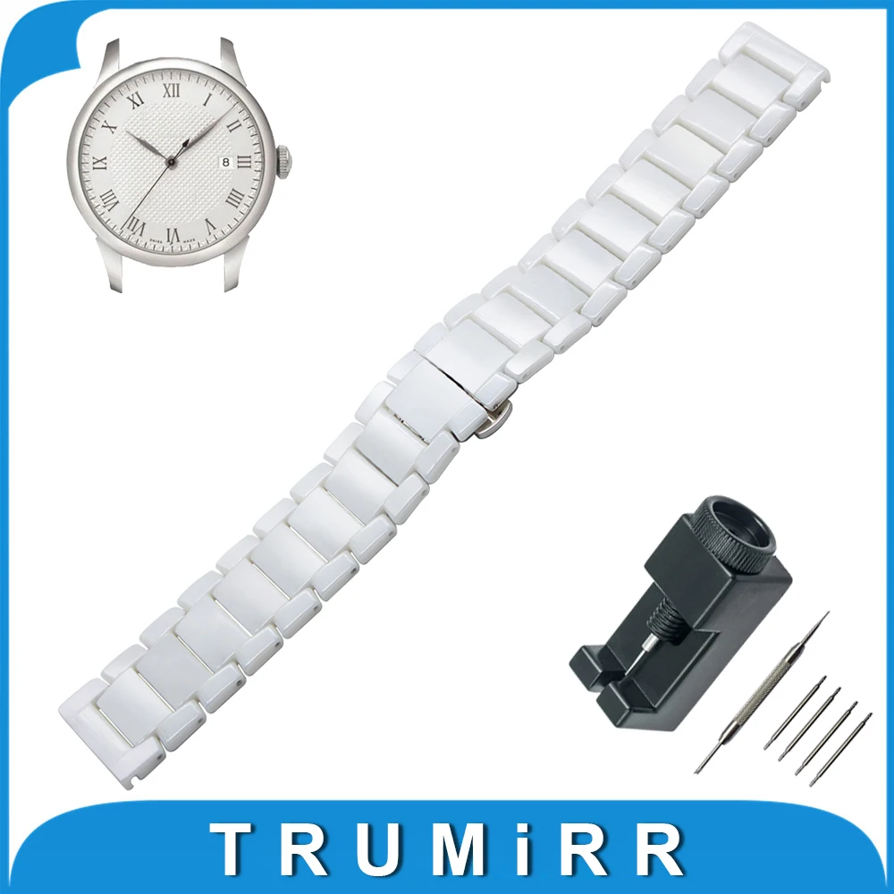 

22mm 24mm Full Ceramic Watch Band for Tissot 1853 T035 Butterfly Buckle Strap Wrist Belt Bracelet Black White + Link Remover