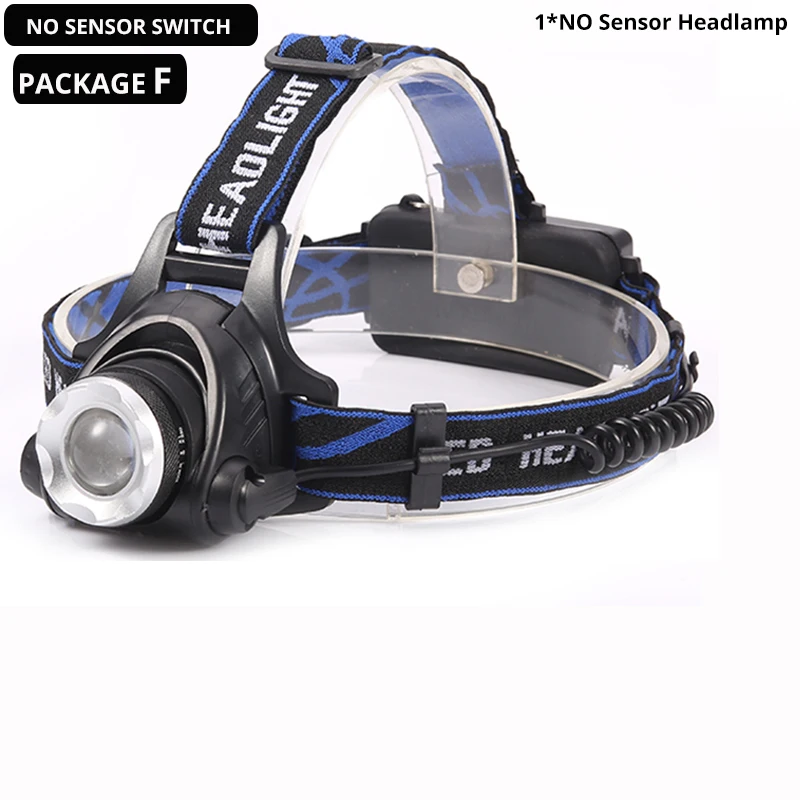 Package F Мощный налобный фонарь T6/L2/V6 перезаряжаемый светодиодный головной светильник датчик движения тела Головной фонарь для кемпинга светильник лампа для рыбалки - Испускаемый цвет: Package F
