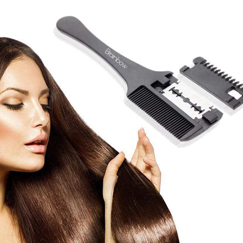 1pc Hair Cutting Comb Black Handle Hair Brushes With Razor Blades