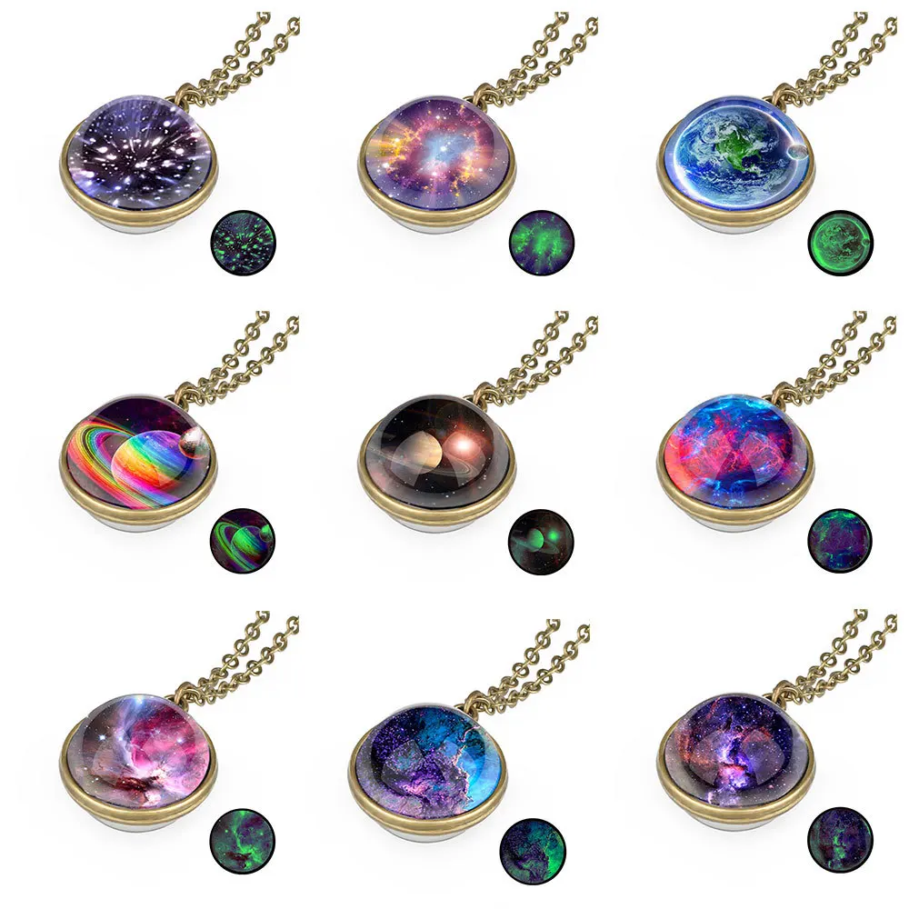 

Time Gem Nebula Galaxy Planet Universe Necklace Double Sided Glass Ball Pendant Solar System Necklace For Women Kids Jewelry