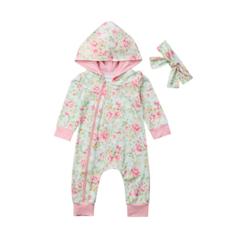 

PUDCOCO Newest Newborn Baby Infant Girls Floral Rompers Hooded Jumpsuit Headband 2PCS Cotton Flower Autumn Outfits Clothes 0-24M