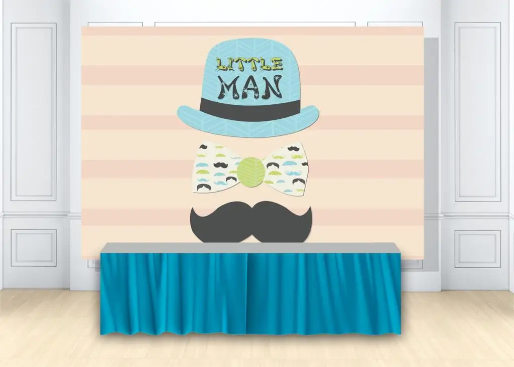 HUAYI Blue Little Man Mustache Party Backdrop Gentleman Boy Baby Shower Decorations Baptism Photo Booth Background Banner W-2225 |