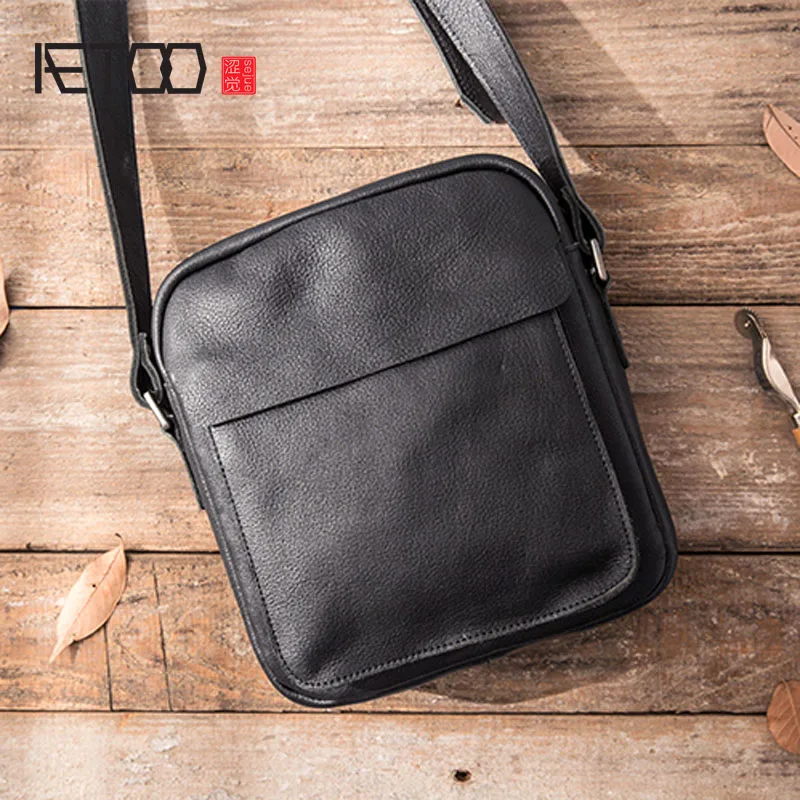 AETOO Vintage suede leather men's messenger bag leather shoulder bag casual small back bag