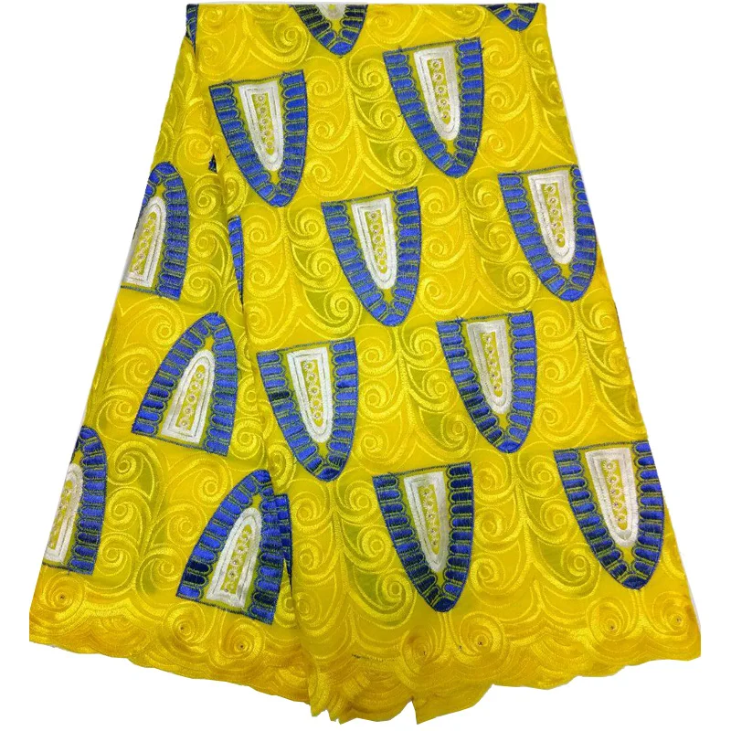 

Free shipping (5yards/pc) latest embroidered Swiss lace fabric African cotton lace fabric in yellow and blue for dress CLS157