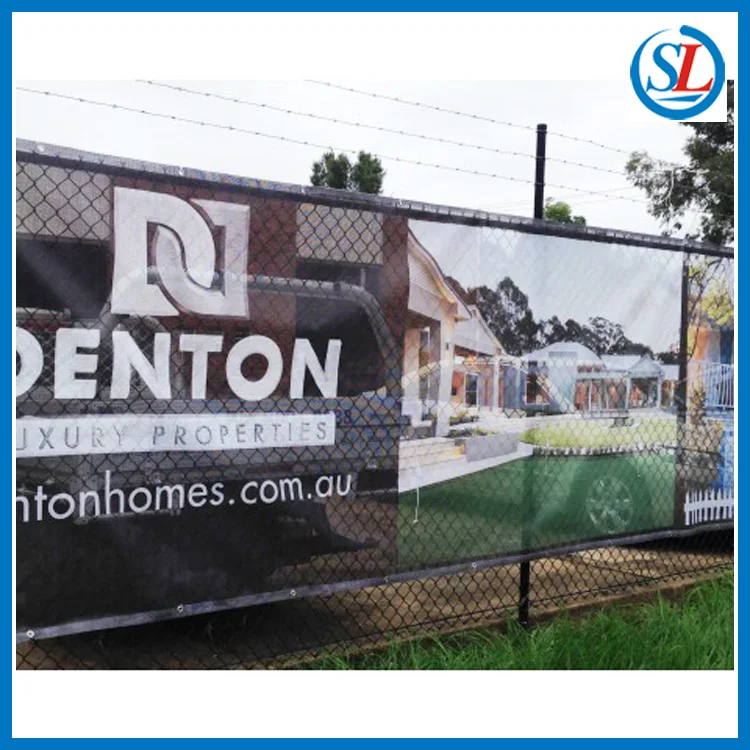 Outdoor Construction Fence Polyester Mesh Banner In Flags Banners