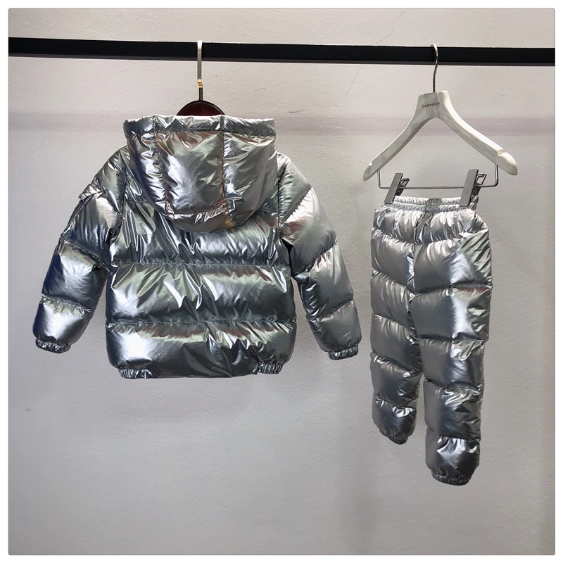 Новое Детское белое пуховое водонепроницаемое пальто с капюшоном для маленьких девочек куртка+ штаны детская зимняя пуховая одежда комплект из 2 предметов