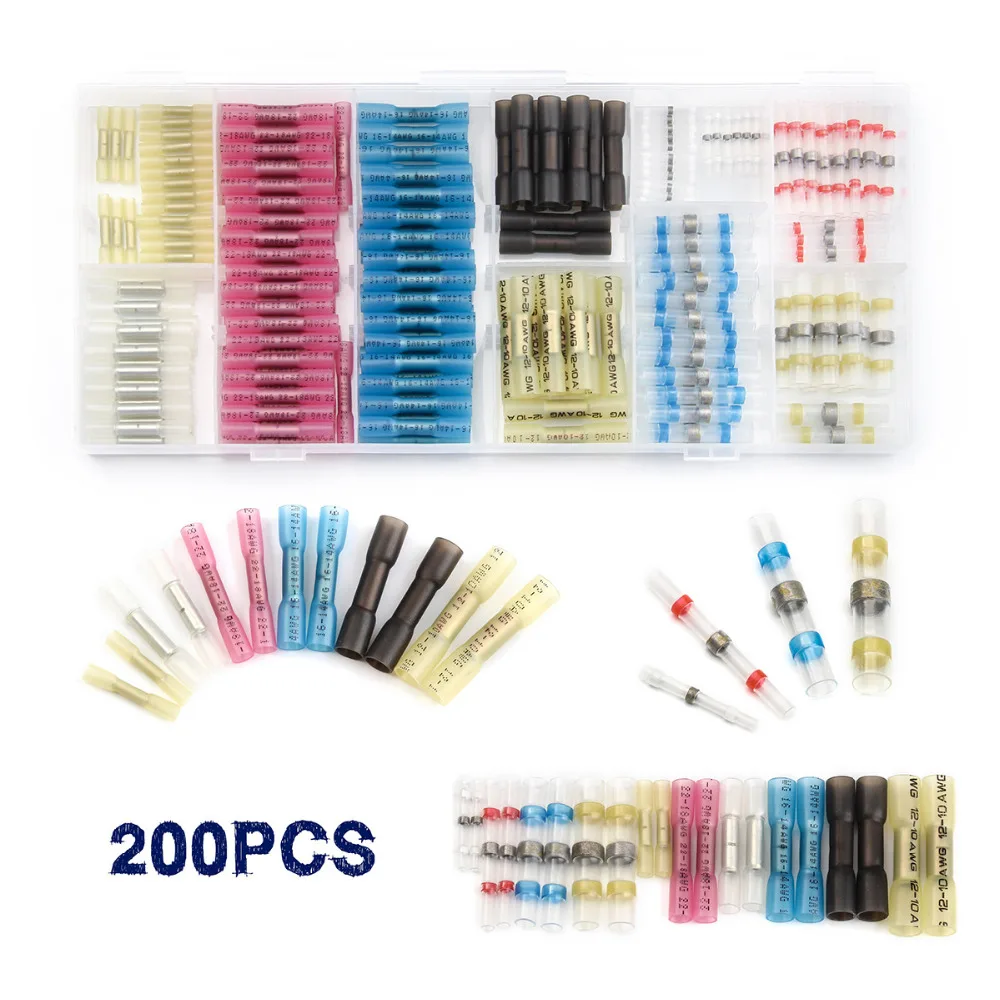 

200PCS Waterproof Insulated Heat Shrink Butt Wire Connector Crimp Terminals Soldered Terminal Sleeve Splice Terminal connectors