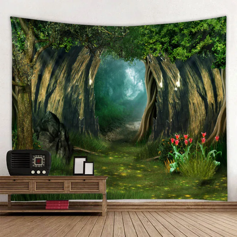 Фантазия лес печать большие стены гобелен дешевая настенная драпировка в стиле хиппи художественный ковер в стиле бохо, декоративный гостиной большое одеяло - Цвет: XYH18091