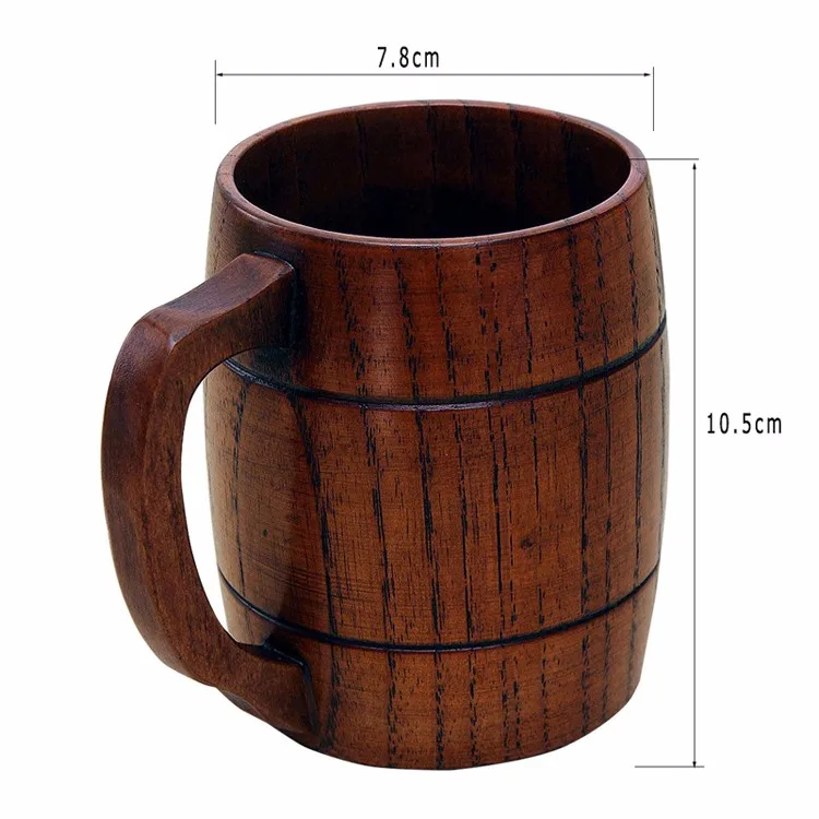 2 Pieces Wood Beer Cups Natural Wooden Mugs 360ml Vintage Style Tea Cups Beer Mug Home Bar Drinking Cup Mug Gift Wooden Utensil