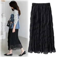 Большие размеры, повседневные женские шифоновые юбки, летние модные клешеные штаны с высокой талией, Осенние винтажные женские плиссированные юбки, большой размер