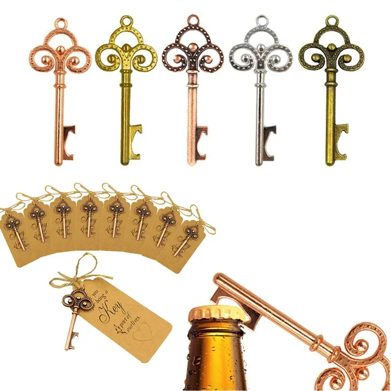 

60pcs/set Rose Gold Sliver Wedding Party Bottle Opener Keychain with Tag Paper for Guests Wedding Souvenirs Decoration 5 Colors