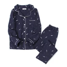 Осень Для мужчин пижамный комплект натуральный хлопок Обычный длинный рукав пары Pijama hombre повседневная одежда перья с Для женщин одежда для сна