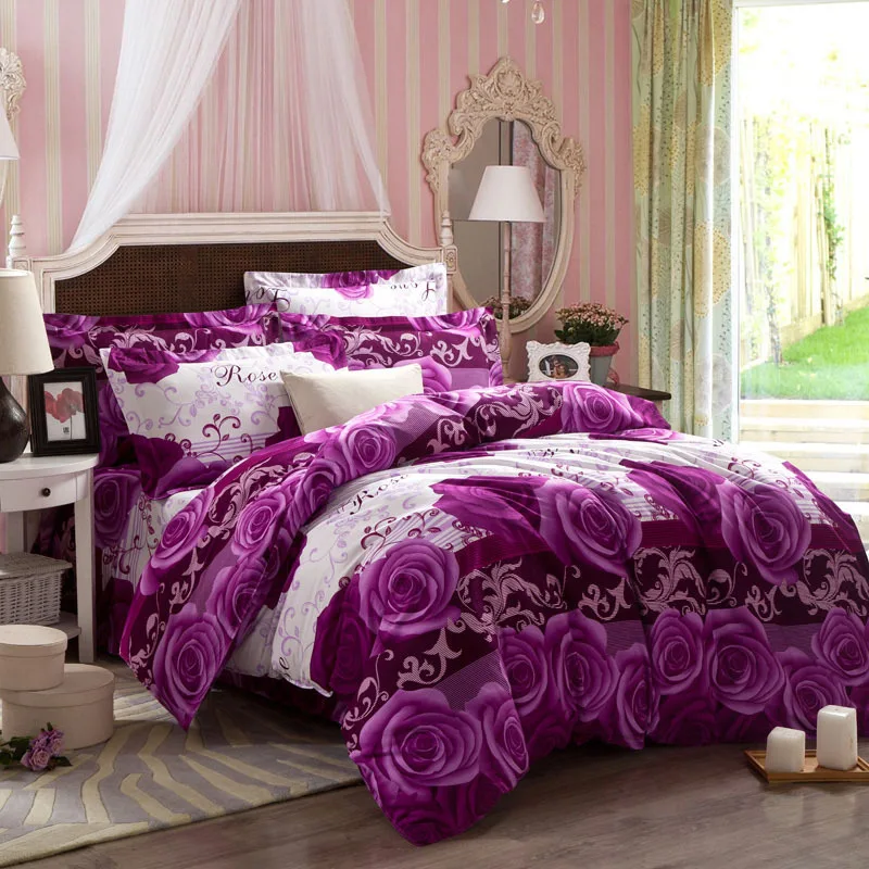Thick Warm Purple Comforter Sets Hemming Duvet Cover King Size Art
