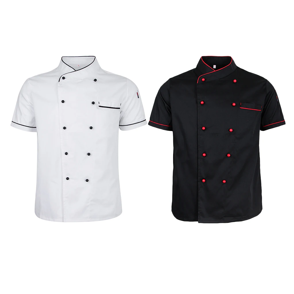 Women Men Durable Chef Jacket Coat Hotel Kitchen Summer Thin Waiter Uniform Short Sleeve Chefwear M-2XL