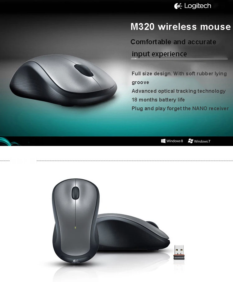 Logitech m320 2.4 г Беспроводной Мышь игровой ноутбук PC Gamer Мыши компьютерные натуральная оптический 1000 Точек на дюйм компьютер Мышь Nano приемник