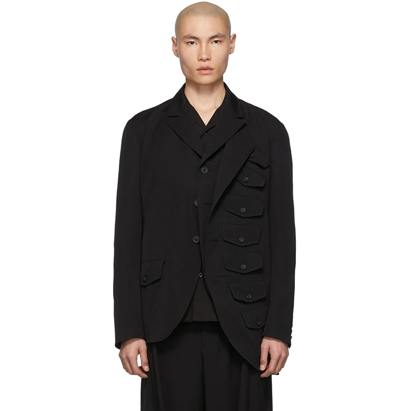 S~ 5XL новая мужская одежда Модный костюм показ на заказ мульти-карман многослойный плюс размер костюм куртка - Цвет: Черный