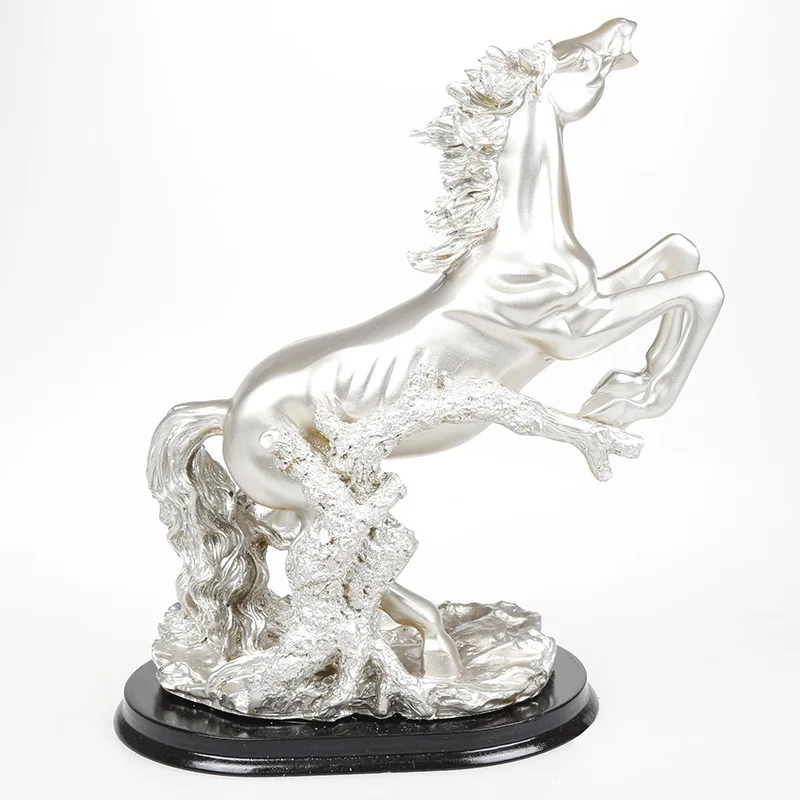 

Europe Style Resin Silver Prancing Horse Retro Ornaments Artificial Home Decoration Accessories Crafts Business Gifts Home Decor