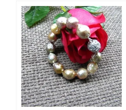 

HUGE 7.5"12-14MM NATURAL SOUTH SEA GENUINE GOLD PINK NUCLEAR PEARL BRACELET