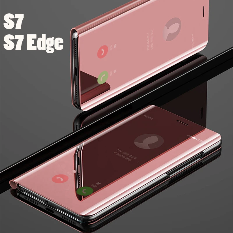 

Flip Smart Mirror Phone Cover,case,For Samsung galaxy S7 Edge S 7 S7edge Hard Leather Clear View glitter Rose Gold Back Cases