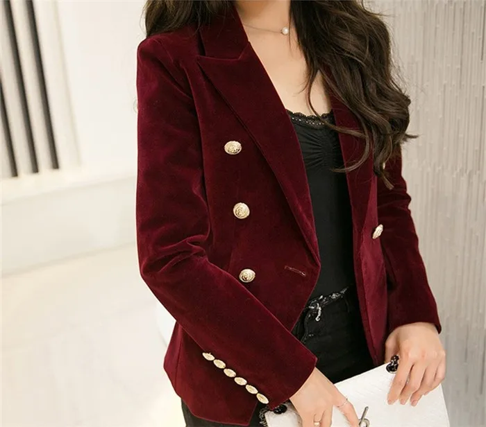 2016 New Spring Fashion Women Midnight Navy Slim Velvet Blazer Jacket Double Breasted simple Lady Blazers (17)