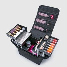 Cheap Multifunctional Professional Makeup Cosmetic Case for Women, 3 Layers Red Black Pink Color Portable Jewelry Storage Box