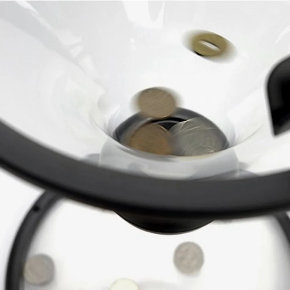 Снятие давления вихревой банк часы деньги против гравитации кружит вокруг при экономии Свободные монеты Воронка Форма копилка