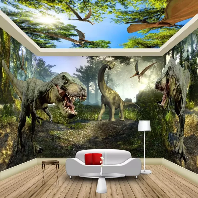 3d обои для дома динозавр Юрского периода детские детский сад с джунглями|Обои| |