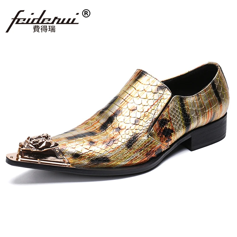 Puntiagudos Genuino Fiesta Formal Zapatos Metal Para Boda Basculantes Hombre De Hombre Con Cuero Mocasines Vestido Sl405 Diseñador Italiano Marrón Punk RIxPZdx