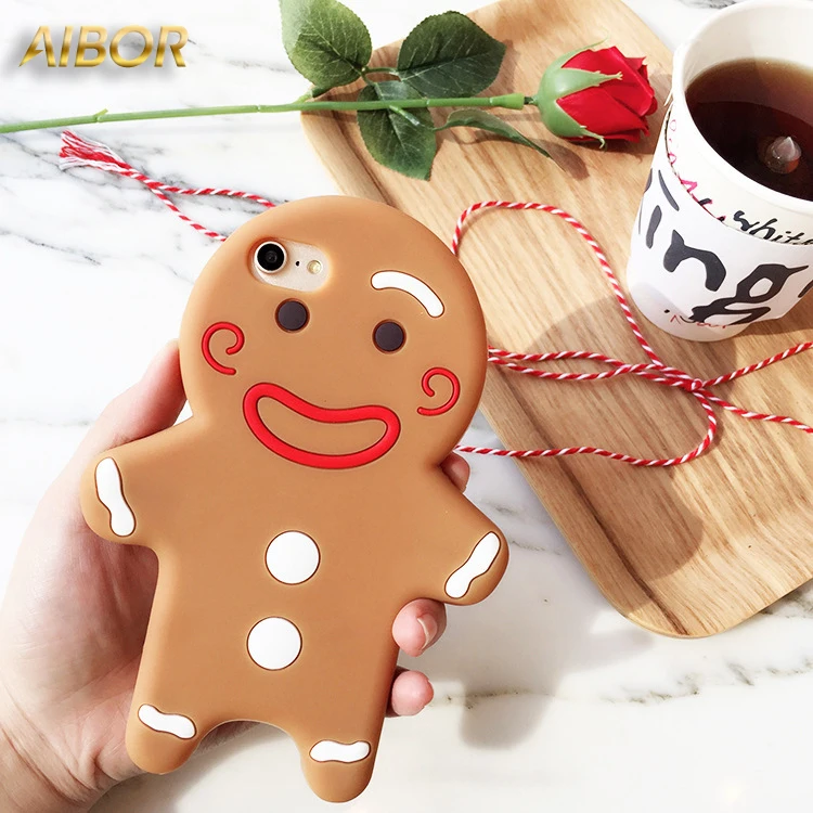 Goede 3D Leuke Kerst Gingerbread Soft Silicon Case voor iPhone X XS 6 6 s 7 8 Plus 3D Cartoon Man poppen Cover Case Voor iPhone 5 5 s SE