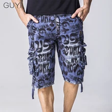 GUYI, 3 цвета, мужские шаровары с буквенным принтом, средняя посадка, длина до колен, свободные карманы, тактические штаны, Модные шаровары, уличные брюки-карго