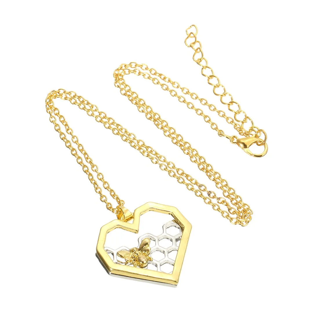 Men's Bee Chain Pendant Necklace Shellhard Classic Heart Hollow Honeycomb Honeybee Necklaces Fashion Jewelry Gift