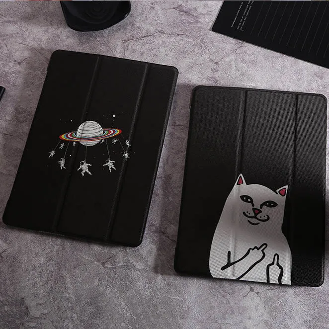 

PU Leather Ultra Slim Cartoon Cat Cover Case For iPad 9.7 2017 2018 A1822 A1893 Transformer Smart Funda Tablet Folding Case