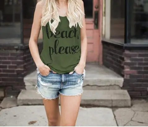 Summer Letter Print Vest Tops Women Casual O-neck Sleeveless Basic Loose Tank Tops Female Beach Poleras De Mujer
