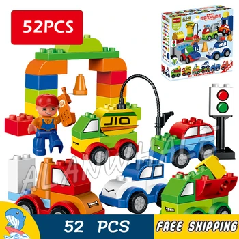 

52pcs My First Creative Cars Trucks Town Toddler Race Police Patrol Figure Building Blocks Toys Compatible With Duplo
