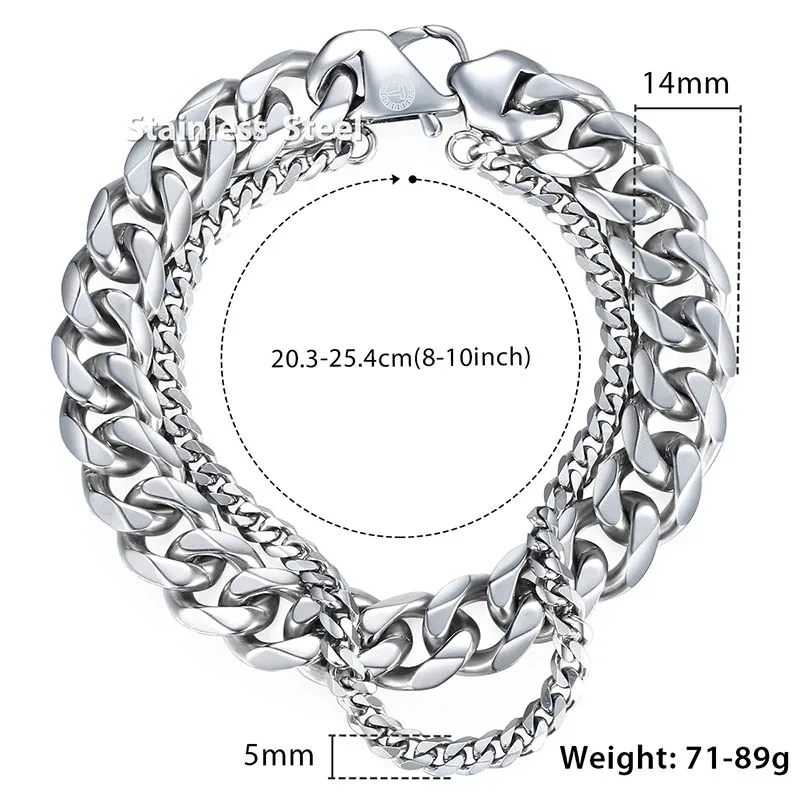 Davieslee, Двойные цепи, браслеты для мужчин, нержавеющая сталь, полированная пшеница, Снаряженная, кубинская, серебряная, черная, золотая, мужской s браслет, 13 мм, LDBM01 - Окраска металла: DB04