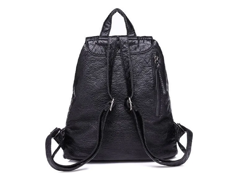 MJ Soft Leather Women Backpack Large Travel Bag PU Leather Female Daypack Black Backpack School Bag for Teenage Girls (6)