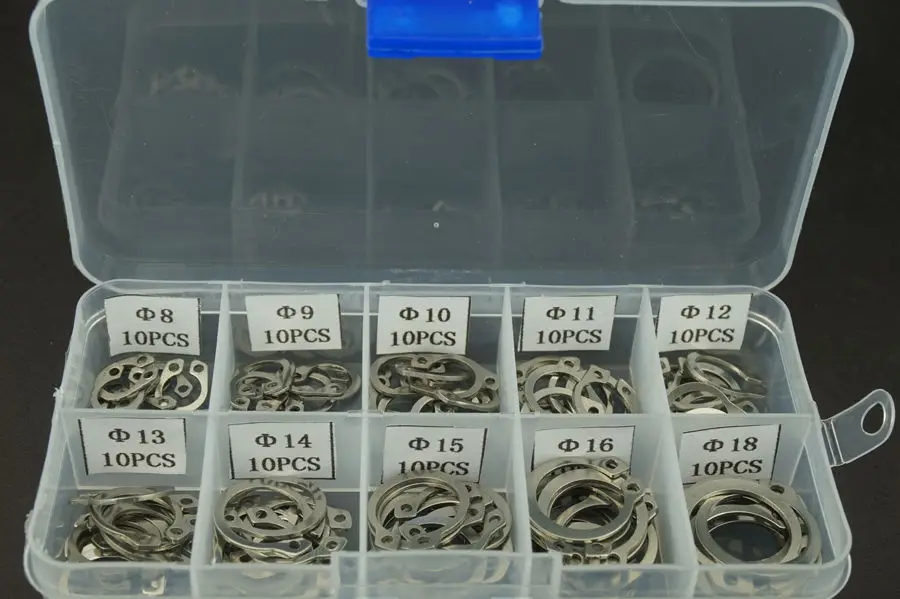 

100PCS/Lot 304 Stainless Steel Internal Circlip Retaining Ring Assortment Kit 8-18mm With box