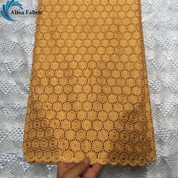 

100% Cotton Fabric 5 Yards/piece African Dry Lace Fabric Embroidered With Stones High Quality Swiss Satin Lace Fabric For Sewing
