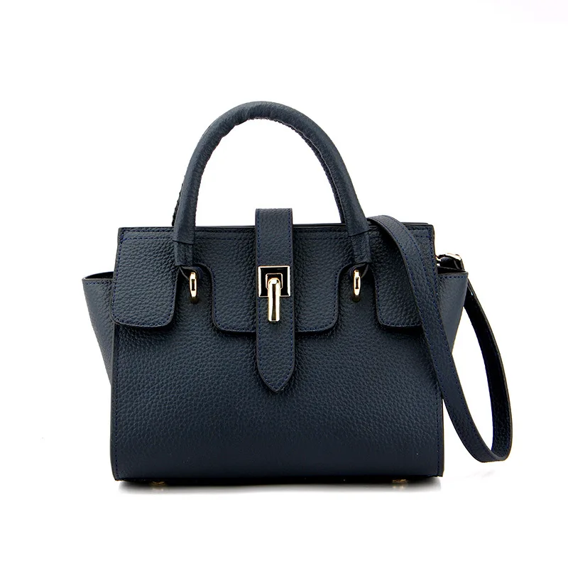Новая ручная натуральная яловая кожа женская сумка Большая вместительная сумочка простая кожаная женская сумка через плечо - Цвет: dark blue
