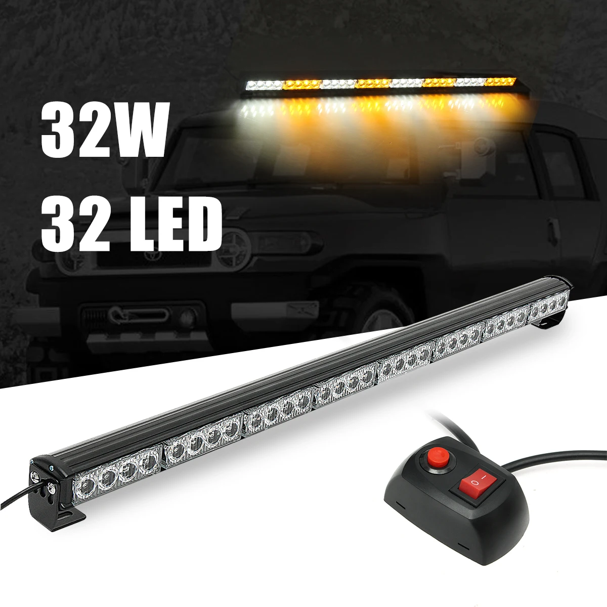 

36inch 32LED Car Day Light Emergency Warning Light Bar Traffic Advisor Strobe Light Amber&White