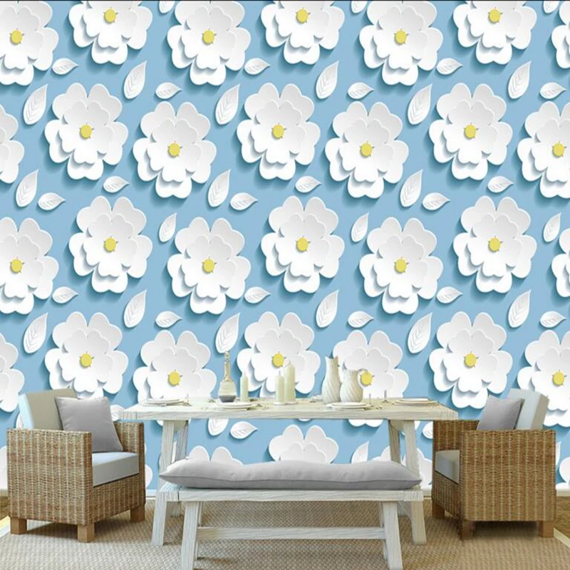 

Custom Mural Wallpaper White Three-Dimensional Flowers Stylish and Elegant Free Wallpaper Living Room Desktop Wallpaper Mural