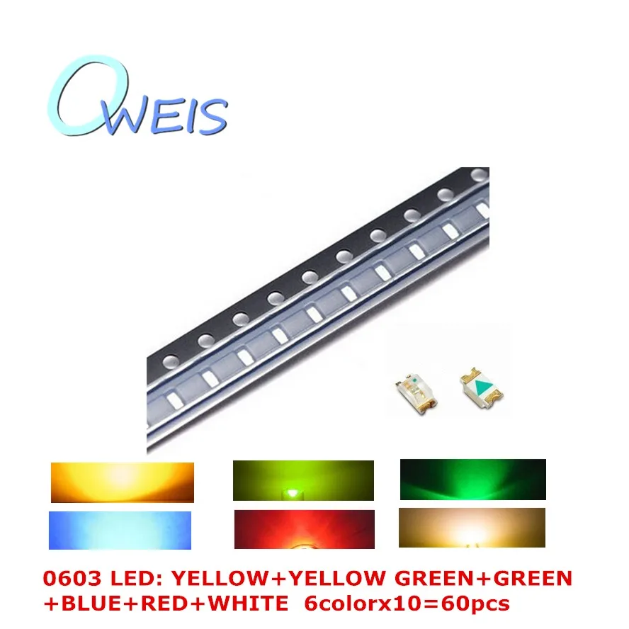 6 x 10pcs=60pcs 0805 SMD LED yellow, yellow green,green,blue,red,white