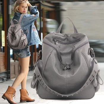 

Multifunctional 2019 Small Fresh Large Capacity Simple Rivet Tide Shoulder Bag Soft Leather Women Shoulder Bag
