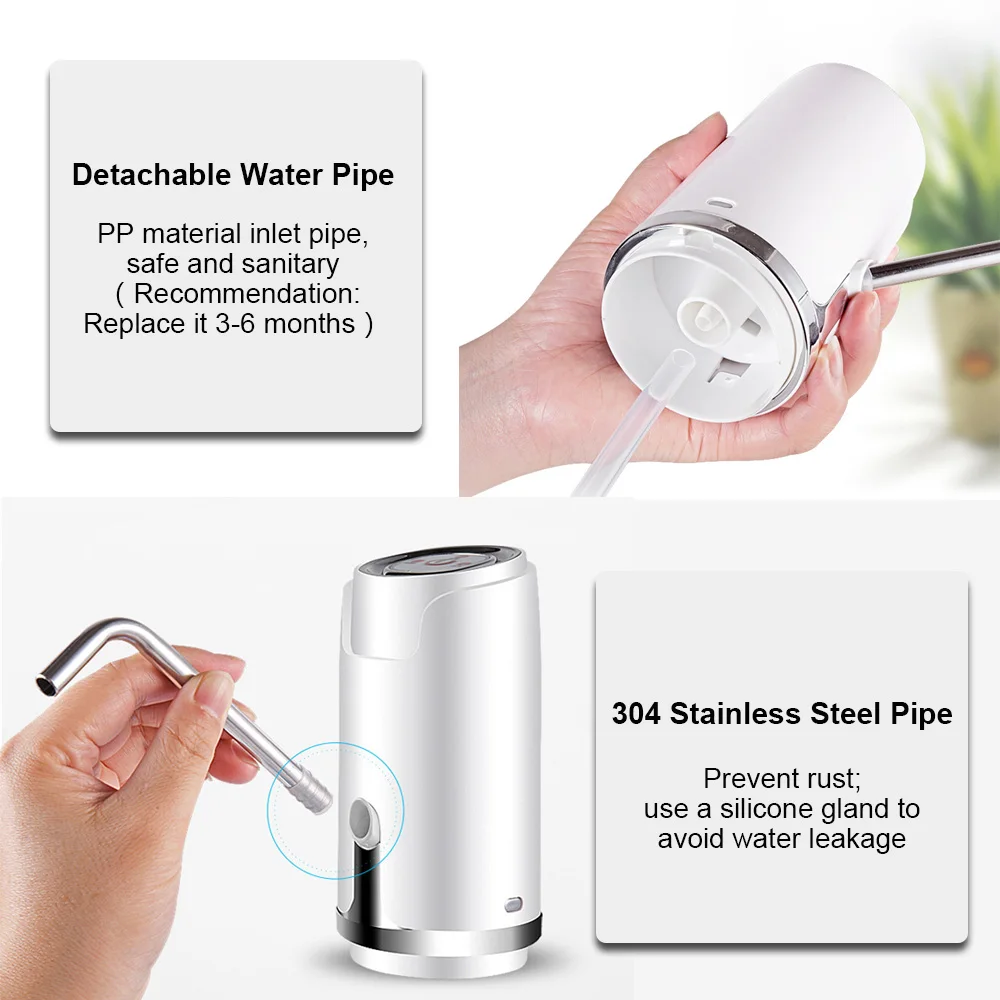 Electric Automatic Water Dispensers Pump Portable USB Rechargeable Gallon Drinking Bottle Switch Water Pump White