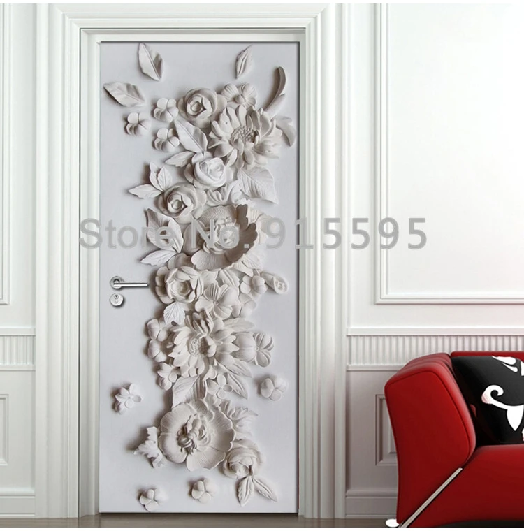 Рельефный цветок фреска спальня гостиная дверь украшение стикер 3D обои ПВХ самоклеющиеся водонепроницаемые настенные росписи настенная живопись